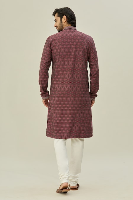 Shop Arihant Rai Sinha Maroon Jacquard, Chanderi Checkered Pattern Kurta Set at Aza Fashions Shop_Arihant Rai Sinha_Maroon Jacquard, Chanderi Checkered Pattern Kurta Set _at_Aza_Fashions