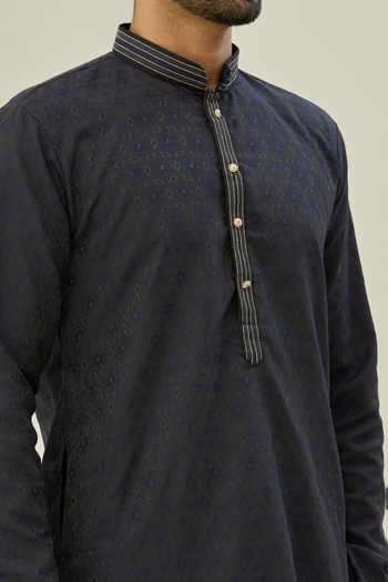 Shop Arihant Rai Sinha Blue Jacquard, Silk Embroidery Diamond Pattern Kurta Set Online at Aza Fashions Shop_Arihant Rai Sinha_Blue Jacquard, Silk Embroidery Diamond Pattern Kurta Set _Online_at_Aza_Fashions