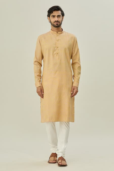 Arihant Rai Sinha Brown Jacquard, Chanderi Checkered Woven Kurta Set Online at Aza Fashions Arihant Rai Sinha_Brown Jacquard, Chanderi Checkered Woven Kurta Set _Online_at_Aza_Fashions