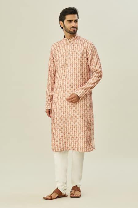 Buy_Arihant Rai Sinha_Brown Cotton Embroidery Mandala Butti Print Straight Kurta _Online_at_Aza_Fashions