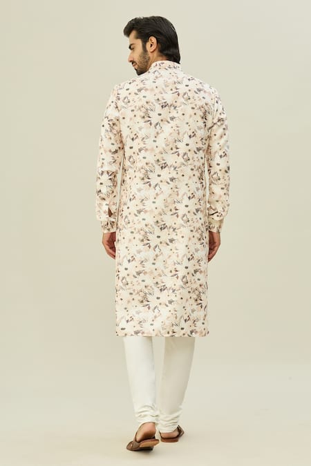 Arihant Rai Sinha White Cotton Floral Print Kurta Online at Aza Fashions Arihant Rai Sinha_White Cotton Floral Print Kurta _Online_at_Aza_Fashions