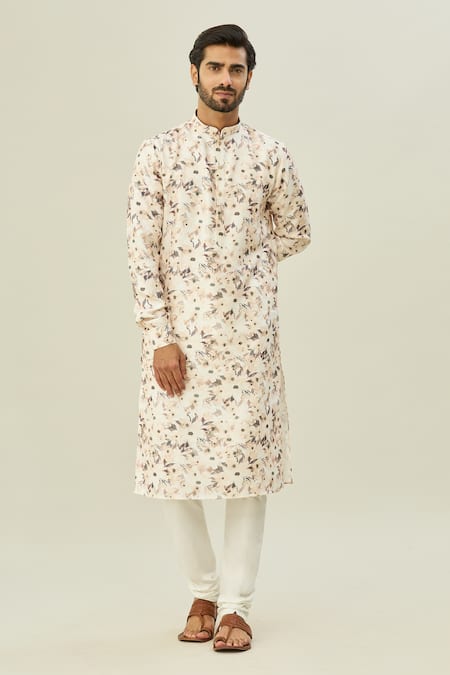 Shop Arihant Rai Sinha White Cotton Floral Print Kurta Online at Aza Fashions Shop_Arihant Rai Sinha_White Cotton Floral Print Kurta _Online_at_Aza_Fashions
