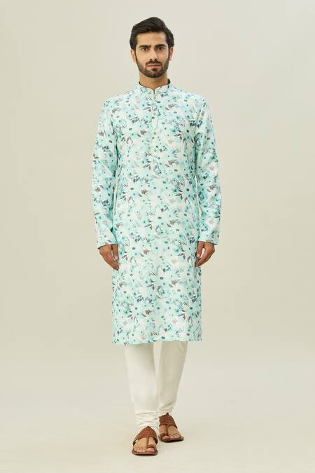 Arihant Rai Sinha Blue Cotton Floral Bloom Print Kurta Online at Aza Fashions Arihant Rai Sinha_Blue Cotton Floral Bloom Print Kurta _Online_at_Aza_Fashions