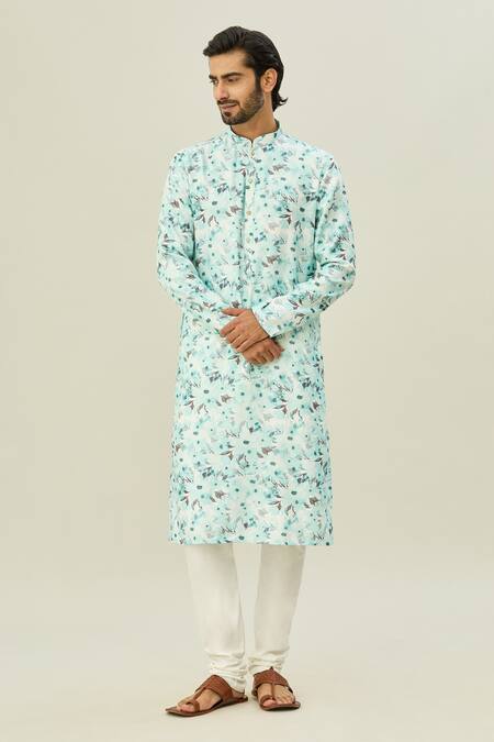Buy Arihant Rai Sinha Blue Cotton Floral Bloom Print Kurta Online at Aza Fashions Buy_Arihant Rai Sinha_Blue Cotton Floral Bloom Print Kurta _Online_at_Aza_Fashions