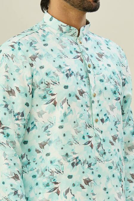 Shop Arihant Rai Sinha Blue Cotton Floral Bloom Print Kurta Online at Aza Fashions Shop_Arihant Rai Sinha_Blue Cotton Floral Bloom Print Kurta _Online_at_Aza_Fashions
