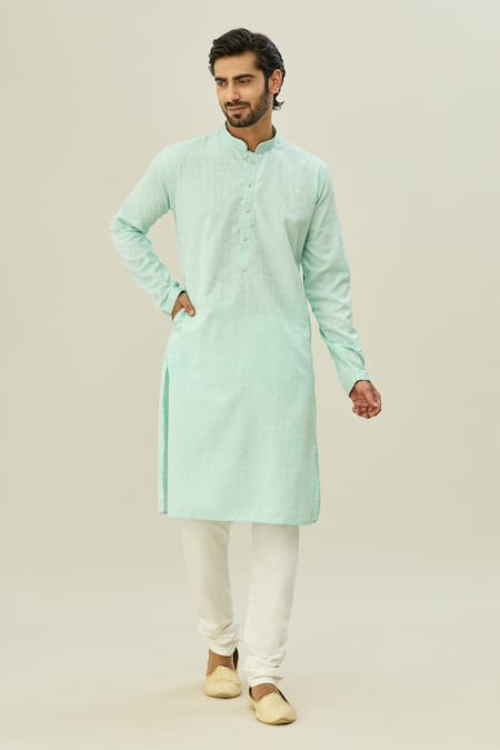 Arihant Rai Sinha Green Jacquard Art Soft Silk Woven Floral Self Design Kurta With Churidar 