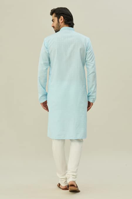 Shop Arihant Rai Sinha Blue Jacquard, Silk Embroidery Floret Self Design Kurta With Churidar at Aza Fashions Shop_Arihant Rai Sinha_Blue Jacquard, Silk Embroidery Floret Self Design Kurta With Churidar _at_Aza_Fashions