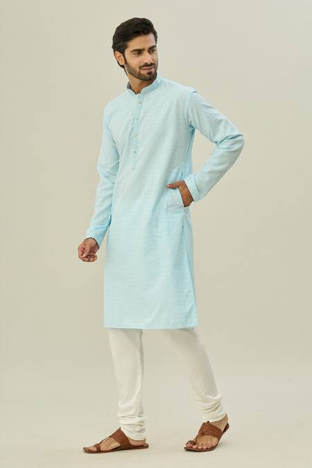 Buy Arihant Rai Sinha Blue Jacquard, Silk Embroidery Floret Self Design Kurta With Churidar Online at Aza Fashions Buy_Arihant Rai Sinha_Blue Jacquard, Silk Embroidery Floret Self Design Kurta With Churidar _Online_at_Aza_Fashions