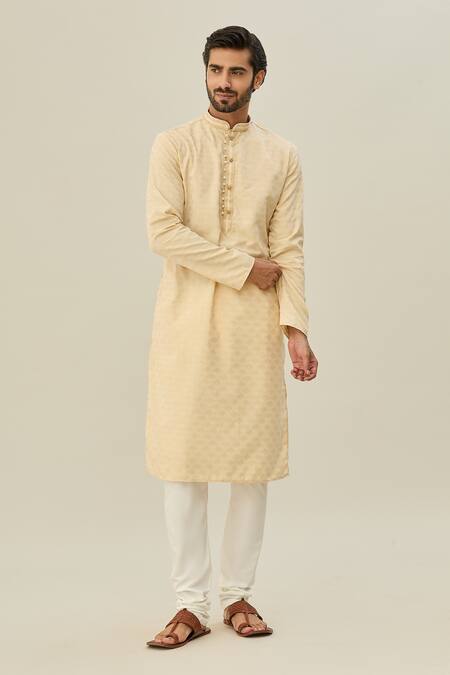 Buy_Arihant Rai Sinha_Beige Jacquard, Silk Embroidery Mandala Butti Pattern Kurta With Churidar _Online_at_Aza_Fashions