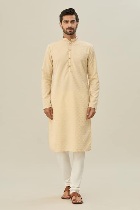 Arihant Rai Sinha_Beige Jacquard, Silk Embroidery Mandala Butti Pattern Kurta With Churidar _at_Aza_Fashions
