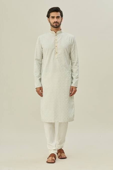 Arihant Rai Sinha_Grey Jacquard, Silk Mandala Butti Pattern Straight Kurta With Churidar _Online_at_Aza_Fashions
