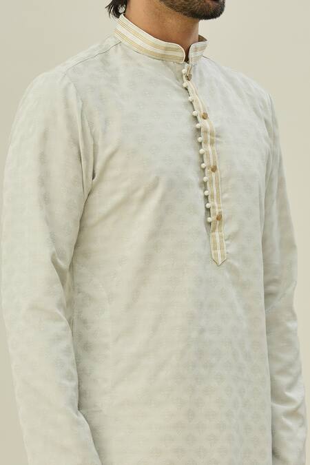 Shop_Arihant Rai Sinha_Grey Jacquard, Silk Mandala Butti Pattern Straight Kurta With Churidar _Online_at_Aza_Fashions