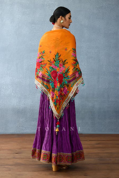 Shop Torani Yellow Embroidery, Tassels Dil Kusha Jabari Scarf at Aza Fashions Shop_Torani_Yellow Embroidery, Tassels Dil Kusha Jabari Scarf _at_Aza_Fashions