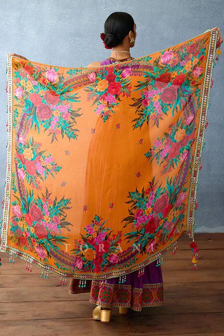 Torani Yellow Embroidery, Tassels Dil Kusha Jabari Scarf Online at Aza Fashions Torani_Yellow Embroidery, Tassels Dil Kusha Jabari Scarf _Online_at_Aza_Fashions