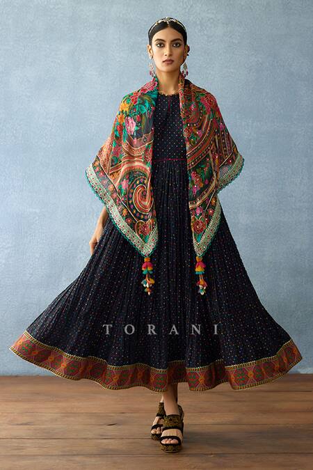 Torani Blue Tassels Dil Shaad Zumena Scarf Online at Aza Fashions Torani_Blue Tassels Dil Shaad Zumena Scarf _Online_at_Aza_Fashions