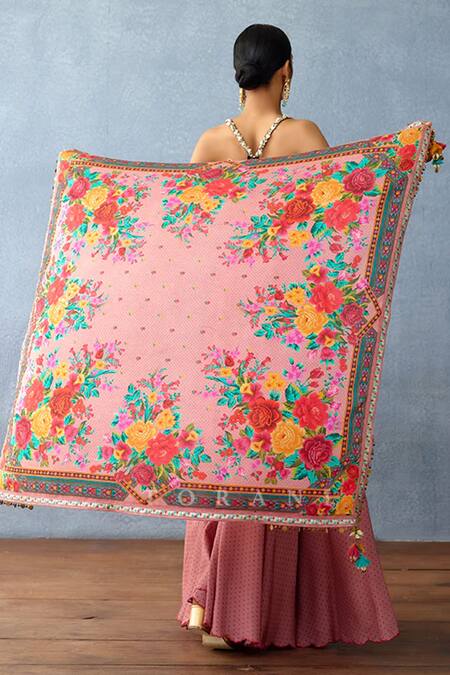 Torani Pink Tassels, Embroidery Dil Ruba Dina Scarf Online at Aza Fashions Torani_Pink Tassels, Embroidery Dil Ruba Dina Scarf _Online_at_Aza_Fashions