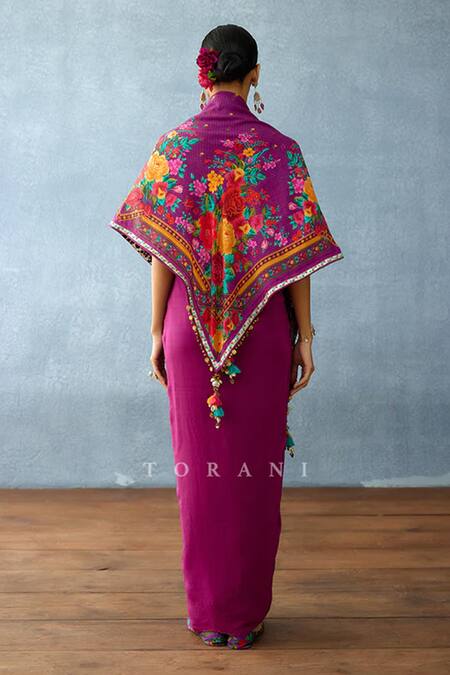 Shop Torani Purple Tassels Dil Kusha Dina Scarf at Aza Fashions Shop_Torani_Purple Tassels Dil Kusha Dina Scarf _at_Aza_Fashions