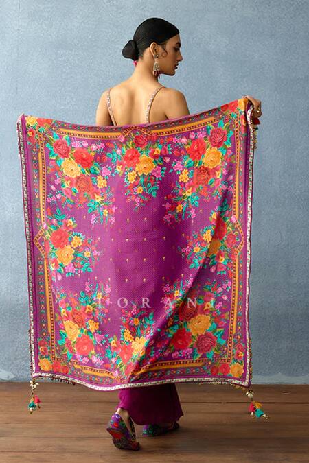 Torani Purple Tassels Dil Kusha Dina Scarf Online at Aza Fashions Torani_Purple Tassels Dil Kusha Dina Scarf _Online_at_Aza_Fashions