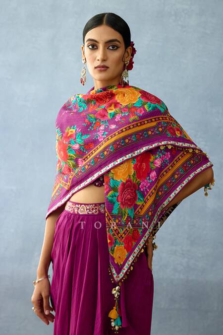Buy Torani Purple Tassels Dil Kusha Dina Scarf Online at Aza Fashions Buy_Torani_Purple Tassels Dil Kusha Dina Scarf _Online_at_Aza_Fashions