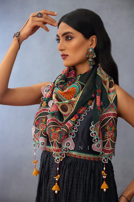 Torani Black Embroidery, Tassels Dil Shaad Kinan Scarf Online at Aza Fashions Torani_Black Embroidery, Tassels Dil Shaad Kinan Scarf _Online_at_Aza_Fashions