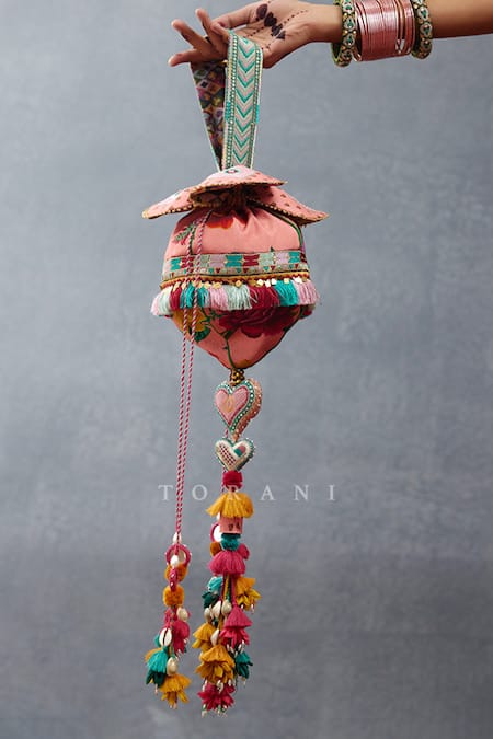 Torani Pink Embroidery, Tassels Dil Ruba Jana Potli Online at Aza Fashions Torani_Pink Embroidery, Tassels Dil Ruba Jana Potli _Online_at_Aza_Fashions