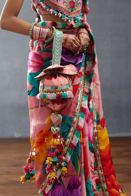 Shop Torani Pink Embroidery, Tassels Dil Ruba Jana Potli at Aza Fashions Shop_Torani_Pink Embroidery, Tassels Dil Ruba Jana Potli _at_Aza_Fashions
