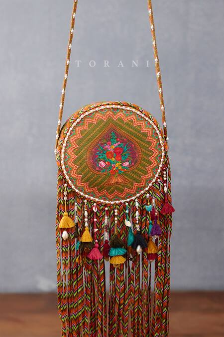 Shop Torani Yellow Tassels, Embroidery Dil Seher Basta Bag Online at Aza Fashions Shop_Torani_Yellow Tassels, Embroidery Dil Seher Basta Bag _Online_at_Aza_Fashions