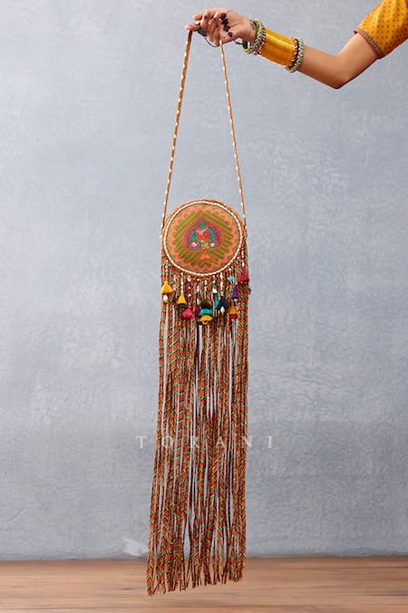 Shop Torani Yellow Tassels, Embroidery Dil Seher Basta Bag at Aza Fashions Shop_Torani_Yellow Tassels, Embroidery Dil Seher Basta Bag _at_Aza_Fashions
