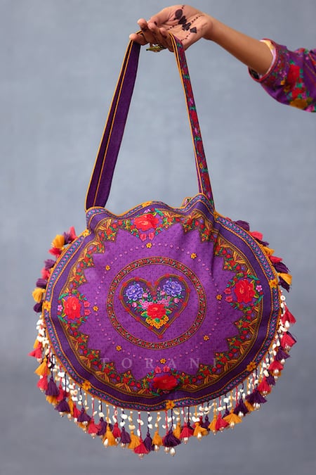 Shop Torani Purple Tassels, Embroidery Dil Kusha Rabia Bag at Aza Fashions Shop_Torani_Purple Tassels, Embroidery Dil Kusha Rabia Bag _at_Aza_Fashions