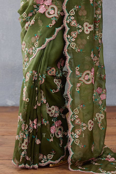 Torani Green Organza Embroidery Dil Raaz Raha Printed Saree Online at Aza Fashions Torani_Green Organza Embroidery Dil Raaz Raha Printed Saree _Online_at_Aza_Fashions