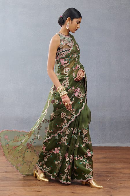 Shop Torani Green Organza Embroidery Dil Raaz Raha Printed Saree Online at Aza Fashions Shop_Torani_Green Organza Embroidery Dil Raaz Raha Printed Saree _Online_at_Aza_Fashions