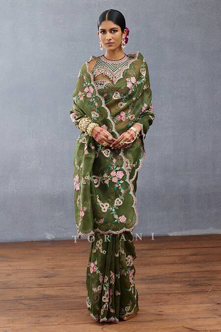 Torani Green Organza Embroidery Dil Raaz Raha Printed Saree at Aza Fashions Torani_Green Organza Embroidery Dil Raaz Raha Printed Saree _at_Aza_Fashions