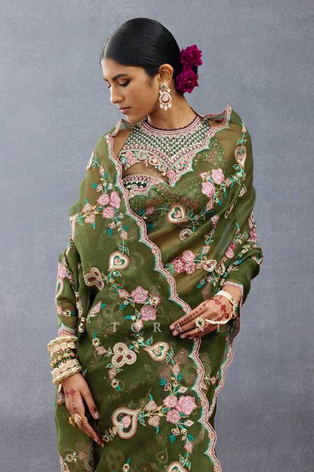 Buy Torani Green Organza Embroidery Dil Raaz Raha Printed Saree Buy_Torani_Green Organza Embroidery Dil Raaz Raha Printed Saree