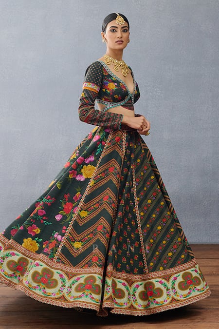 Shop Torani Green Jersey Tassels, Embroidery Dil Shaad Rukmani Printed Lehenga Set Online at Aza Fashions Shop_Torani_Green Jersey Tassels, Embroidery Dil Shaad Rukmani Printed Lehenga Set _Online_at_Aza_Fashions