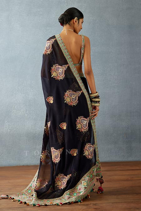 Shop Torani Black Organza Embroidery, Tassels Dil Shaad Farehat Saree at Aza Fashions Shop_Torani_Black Organza Embroidery, Tassels Dil Shaad Farehat Saree _at_Aza_Fashions