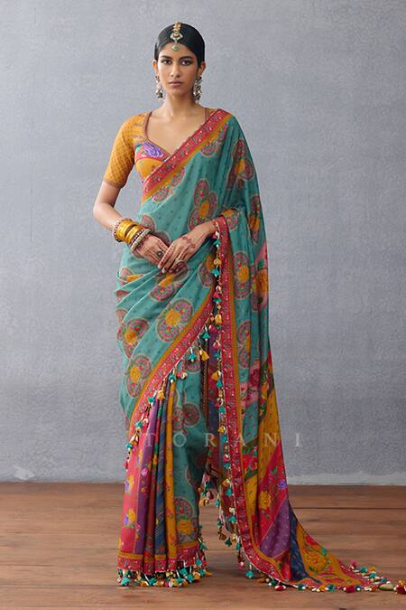 Torani_Multi Color Jersey Tassels Sweetheart Neck Dil Rang Azaliya Printed Blouse _Online_at_Aza_Fashions