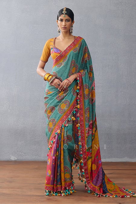 Torani Multi Color Diamond Silk Dil Rang Azaliya And Pompom Tasseled Saree  