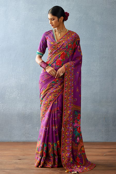 Torani_Purple Jeni Silk Printed Floral Dil Kusha Anam Saree _Online_at_Aza_Fashions