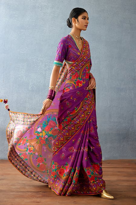 Buy_Torani_Purple Jeni Silk Printed Floral Dil Kusha Anam Saree _Online_at_Aza_Fashions