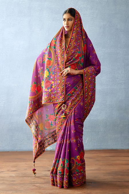 Torani_Purple Jeni Silk Printed Floral Dil Kusha Anam Saree _at_Aza_Fashions