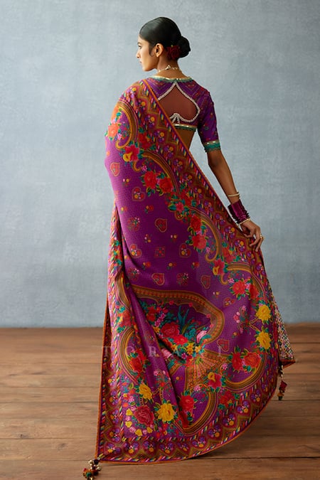 Shop_Torani_Purple Jeni Silk Printed Floral Dil Kusha Anam Saree _at_Aza_Fashions