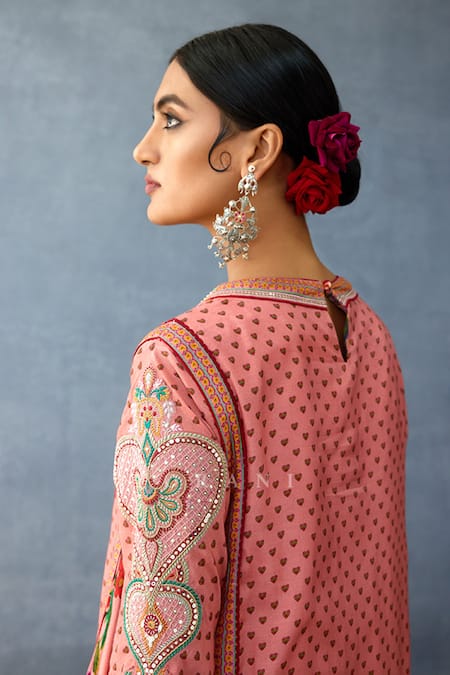 Shop_Torani_Pink Cotton, Chanderi Embroidery Dil Ruba Sufiya Floral Print Kurta Pant Set _Online_at_Aza_Fashions