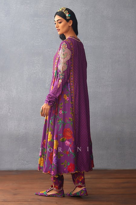 Shop Torani Purple Cotton, Silk Embroidery Round Dil Kusha Eira Floral Print Kurta Pant Set Online at Aza Fashions Shop_Torani_Purple Cotton, Silk Embroidery Round Dil Kusha Eira Floral Print Kurta Pant Set _Online_at_Aza_Fashions