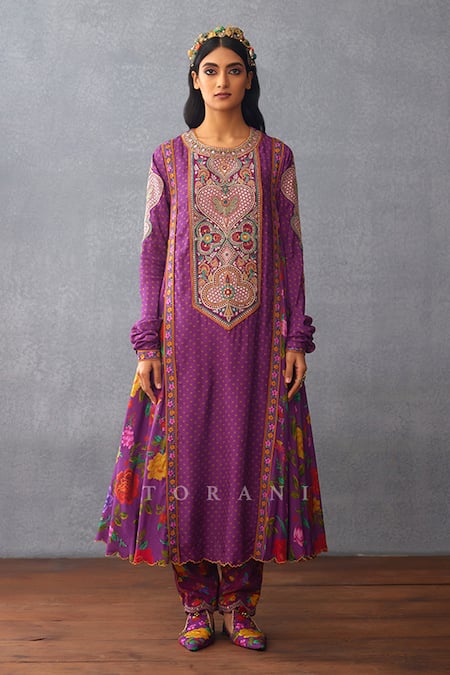 Torani Purple Cotton, Silk Embroidery Round Dil Kusha Eira Floral Print Kurta Pant Set at Aza Fashions Torani_Purple Cotton, Silk Embroidery Round Dil Kusha Eira Floral Print Kurta Pant Set _at_Aza_Fashions