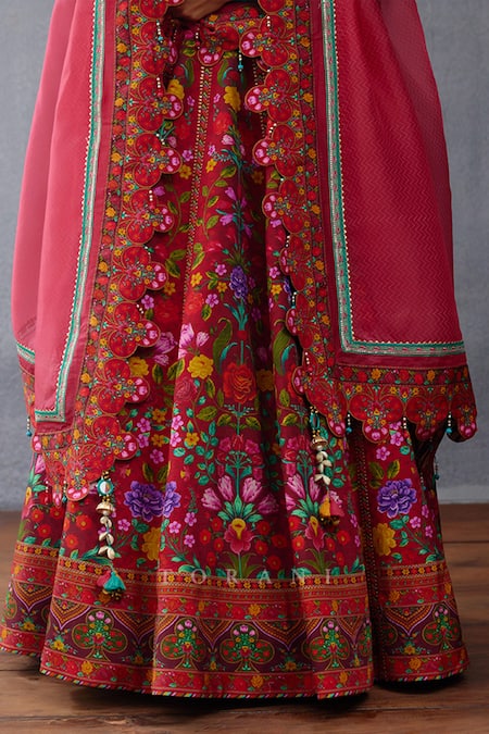 Buy_Torani_Red Organza, Jersey Embroidery, Tassels Dil Surkh Eeda Printed Lehenga Set 