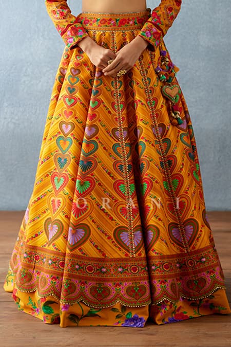 Buy_Torani_Yellow Organza, Jersey Dil Seher Uma Floral Geometric Print Lehenga Set 