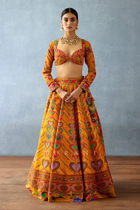 Buy_Torani_Yellow Organza, Jersey Dil Seher Uma Floral Geometric Print Lehenga Set _Online_at_Aza_Fashions