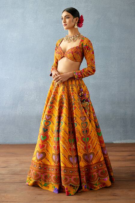Shop_Torani_Yellow Organza, Jersey Dil Seher Uma Floral Geometric Print Lehenga Set _Online_at_Aza_Fashions