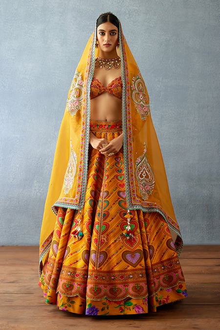Torani_Yellow Organza, Jersey Dil Seher Uma Floral Geometric Print Lehenga Set _at_Aza_Fashions