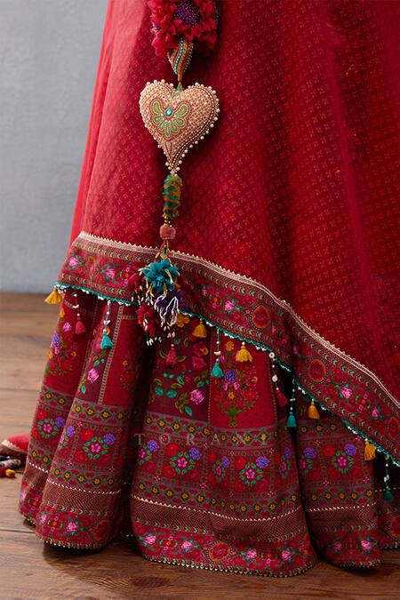 Shop_Torani_Red Organza Tassels, Embroidery Dil Surkh Farida Gul Digital Print Lehenga Set _Online_at_Aza_Fashions